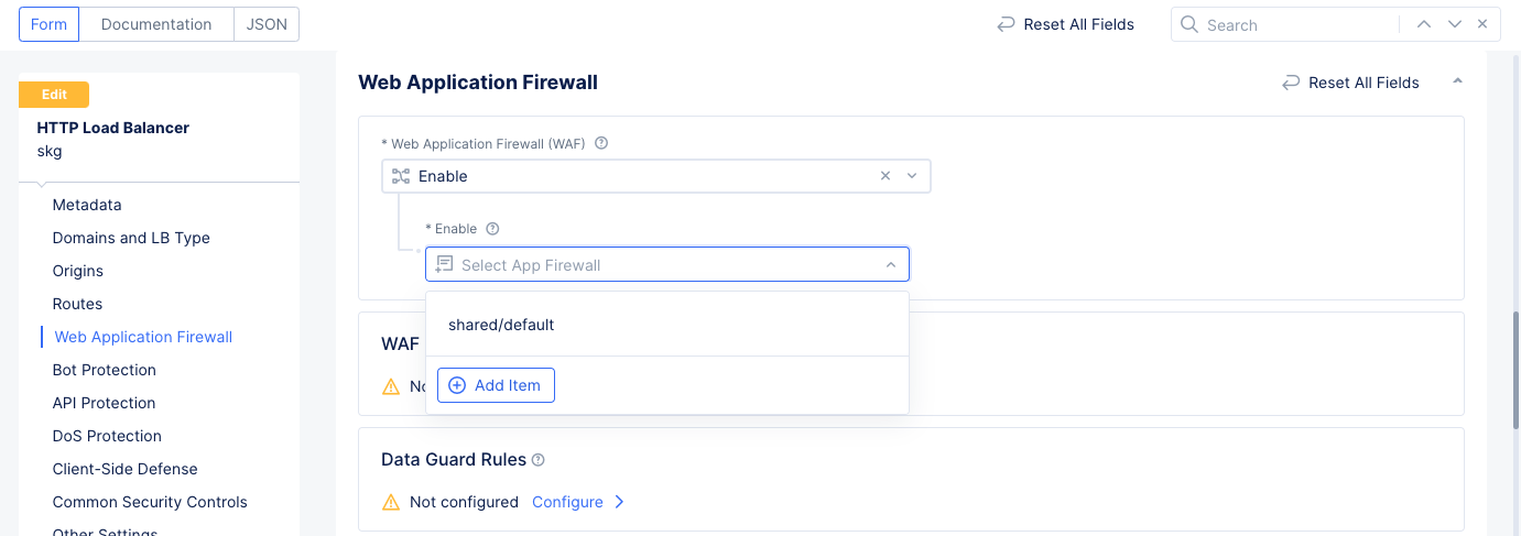 Figure: Security Configuration for Load balancer