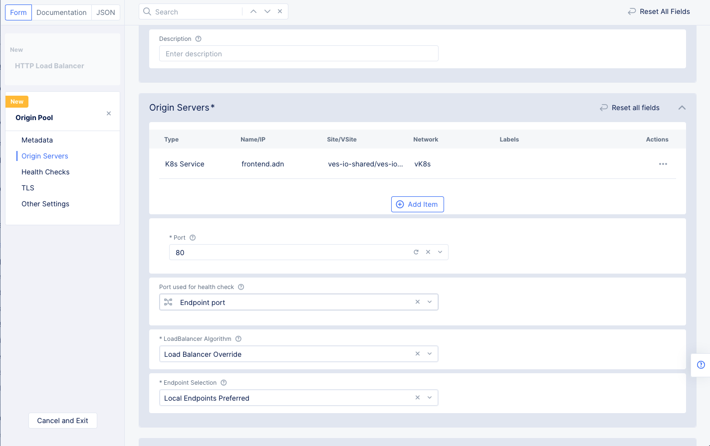 Figure: Origin Pool Basic Configuration