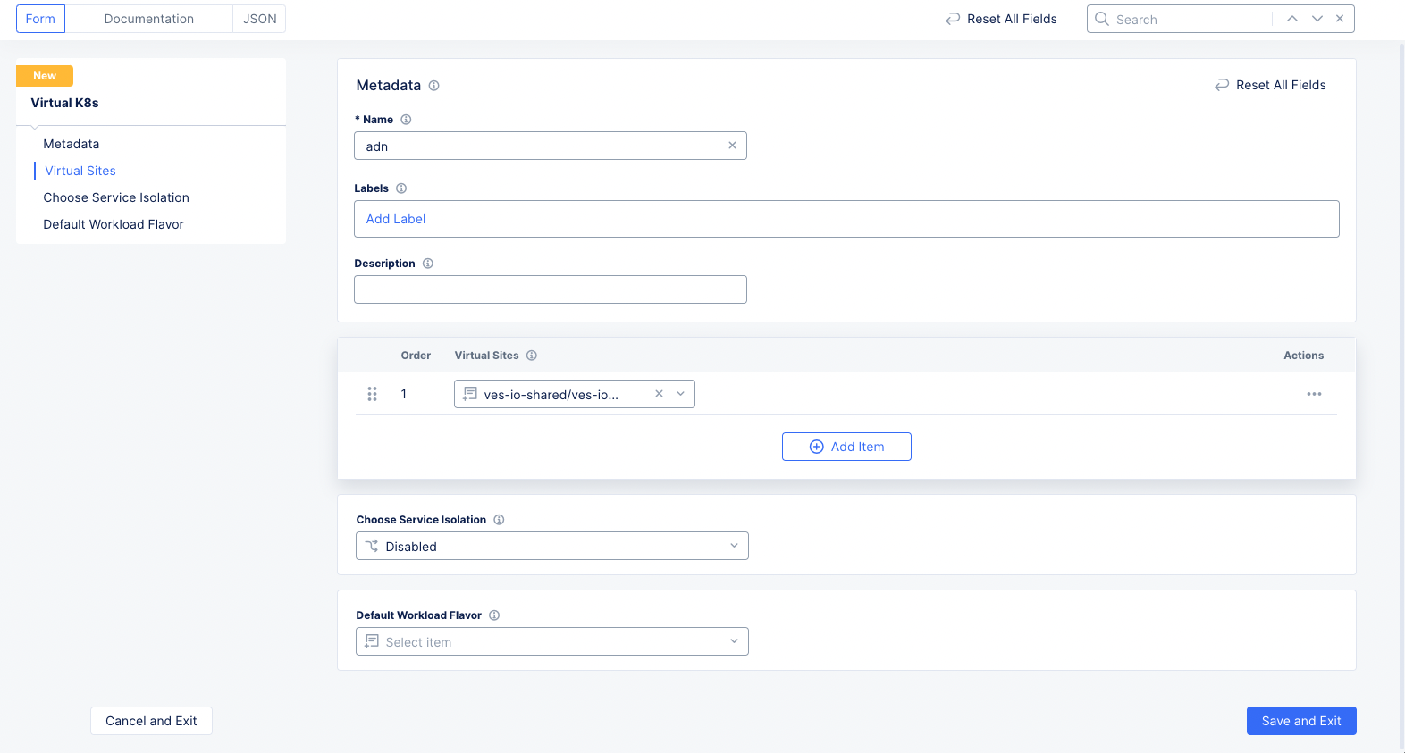 Figure: Select Virtual Site for vK8s