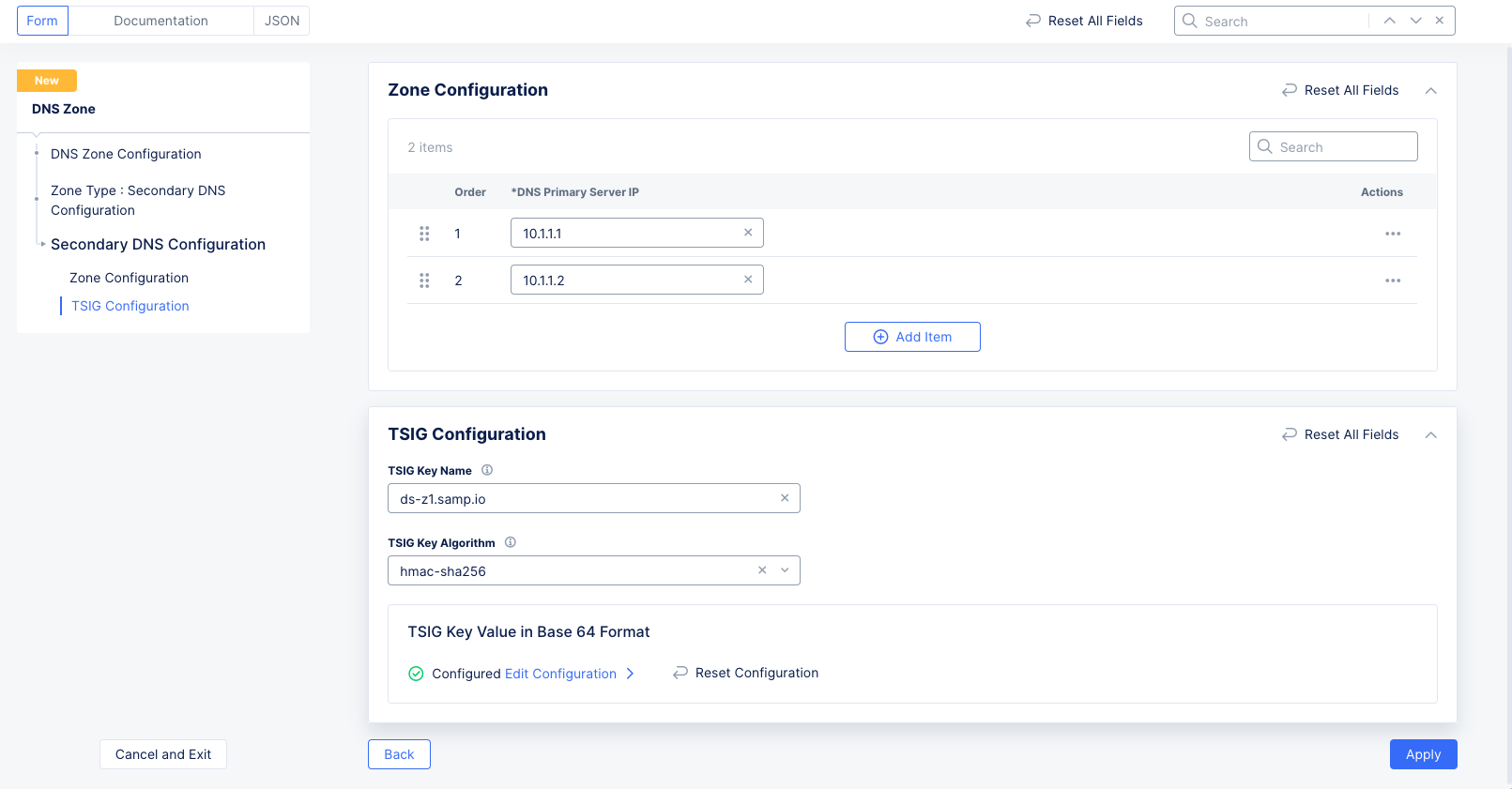 Figure: Secondary Zone Configuration