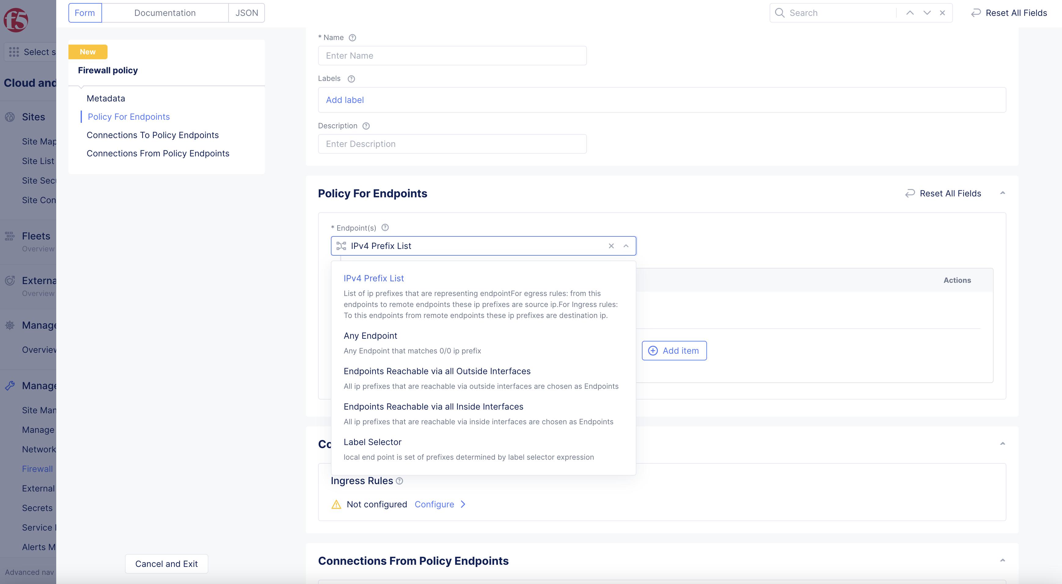 Figure: Endpoint selection - IPv4 Prefix List and the prefix
