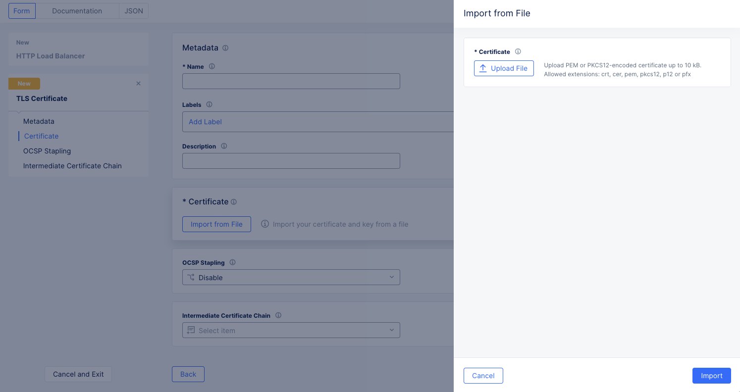 Figure: TLS Certificate Form